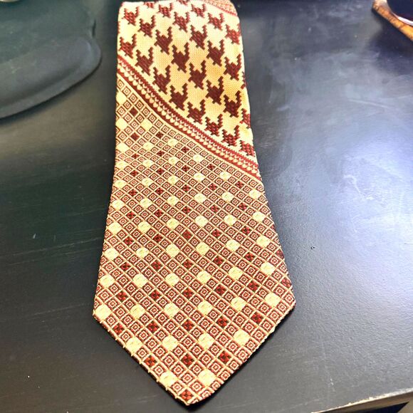 Vintage Sears "The Men’s Store" Tie 57” Geometric Diamond Houndstooth 60s 70s - Picture 1 of 7
